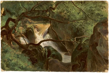 Skoginteriør med en foss, Papigno, 18251830.