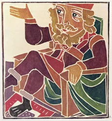 Pantagruel avsier sin dom («La Sentence») i den komplekse affæren mellom to Seigneurs, illustrasjon fra et begrenset opplag av «Pantagruel» av François Rabelais (1494–1553)