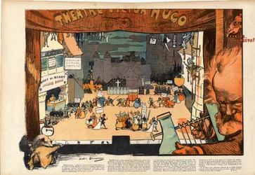 Teater av Victor Hugo av Andre Devambez (1867-1944) karikatur i "" Le rire""" fra 1902