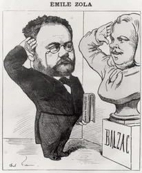 Karikatur av Emile Zola (1840-1902) Hilsen en byste av ære de Balzac (1799-1850) 1878