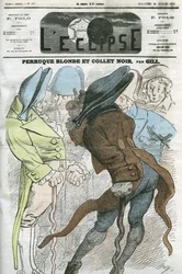 Karikatur „Blond parykk og svart krage“. Forside i „L