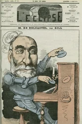 Tegneserie av Gabriel de Belcastel (1821-1890), fransk politiker. Omslag i "" L