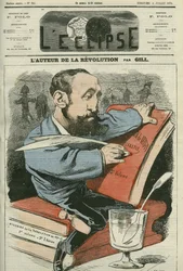 Tegneserie av Jules Claretie (1840-1913), fransk romanforfatter, dramatiker og kritiker. Omslag i "" L