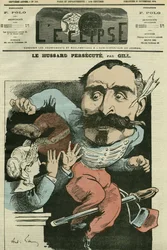 Tegneserie "" husaren forfølger (av Marianne som gjør nesen), Monsieur de Saint-Genest (Saint Genest). Cover i "" The Eclipse"" av Gill, 29. november