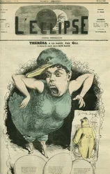 Emma Valendon dit Theresa (1837-1913), sanger i «The Tyrolean ducks» på Gaite Theatre. Omslag i "" L'Eclipse"" av Gill, 22. august