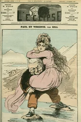 Portrett av Adolphe Thiers (1797-1877), fransk historiker og politiker, representert i "Paul et Virginie" (Republikken). Omslag i "" L