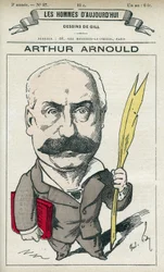 Portrett av Arthur Arnould (1833-1895), en fransk journalist og politiker, deltok han aktivt i Paris-kommunen. Tegneserie av Gill, Paris.