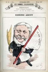 Portrett av Edmond About (1828-1885), fransk romanforfatter, dramatiker og kunstkritiker. Tegneserie av Gill, Paris.