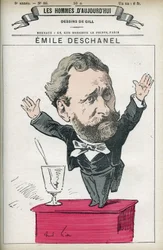 Portrett av Emile Deschanel (1819-1904), fransk forfatter og politiker og far til Paul Deschanel (1855-1922), president i Den franske republikk i 1920. Tegneserie av Gill, Paris.