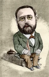 Portrett av Emile Zola (1840-1902) fransk forfatter. Tegneserie av Andre Gill for The Illustrious World.