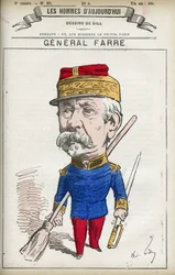 Portrett av Jean Joseph Frederic Albert Farre (1816-1887), en fransk soldat, han ble utnevnt til general i 1870 og krigsminister. Tegneserie av Gill, Paris.