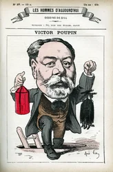 Portrett av Victor Poupin (1838-1906), fransk politiker. Tegneserie av Gill, i «Les Homme d'Today», Paris