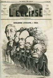 Noen advokater, Emmanuel Arago (1812-1896), Leon Gambetta (1838-1882), Jules Grevy (1807-1891), Laurier og Adolphe Cremieux (1796-1880). Omslag i "" L