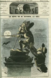 Rouhers drøm, Eugène Rouher (1814-1884), politiker, minister under Napoleon III og leder for bonapartistpartiet, drømmer om Napoleon IIIs tilbakekomst. Forside til «L