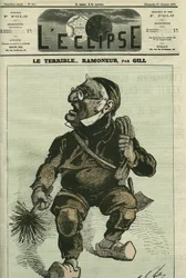 Den forferdelige skorsteinen, Adolphe Thiers (1797-1877), fransk historiker og statsmann. Omslag i "" L'Eclipse"" av Gill, 27. oktober