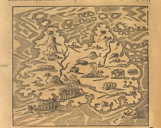 Kart over Trinity Island i Antillene, fra Universal cosmography av Andre Thevet