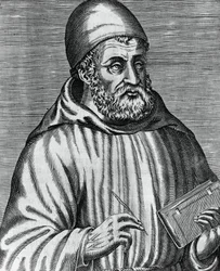 Portrett av John Duns, ofte kalt Duns Scotus (1265 eller 1266-1308), skotsk filosof og teolog, gravering av Andre Thevet (1504-1592) fra The Real Portraits and Lives of Illustrious Greek, Latin and Pagan Men