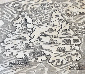 Trinity Island, gravering fra Universal Cosmology, av Andre Thevet (1504-1592), Paris