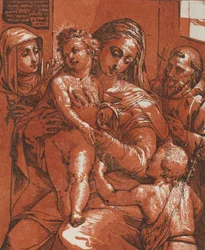 Madonna og barn akkompagnert av hellige, 1585.