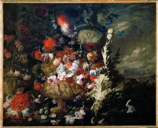 Vase med blomster og frukt i et landskap - Vase med blomster og frukt i et landskap …