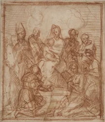 Tronet Madonna med barn og åtte helgener (komposisjonsstudie for altermaleriet i Sarzana)