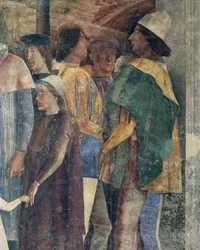 Frederick III av Habsburg, Christian I av Danmark og Federico I Gonzaga, detalj fra Meeting Wall, av Andrea Mantegna (1431-1606), freskomaleri, San Giorgio Castle, Wedding Chamber eller Camera Picta, Mantua