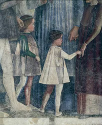 Sigismund og Francesco II Gonzaga, detalj fra Meeting Wall av Andrea Mantegna (1431-1606), fresco, San Giorgio Castle, Wedding Chamber eller Camera Picta, Mantua