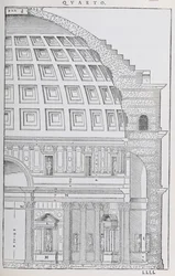 Tverrsnitt av Pantheon, illustrasjon fra en faksimileutgave av Palladios «I Quattro Libri dell