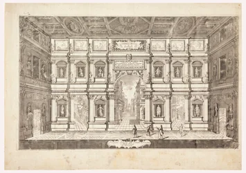 Interiørprospekt for Teatro Olimpico i byen Vicenza (Utsikt over scenen til Teatro Olimpico på Vicenza)