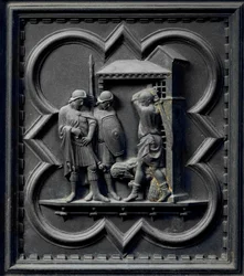 The Capitation of St John the Baptist, sekstende panel av sørdørene til dåpskapellet i San Giovanni, 1336 (bronse)