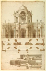 Foreslått høyde, snitt og plan for fasaden til San Giovanni, Laterano, Roma, Italia
