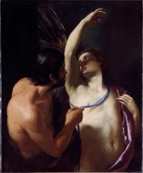 Icarus og Dedale (Icarus og Daedalus) Maleri av Andrea Sacchi (1599-1661) begynnelsen av 1600-tallets gener, Musei di Strada Nuova (ex Palazzo Rosso)