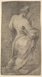 Saint James Major holder en stav og en bok vendt mot høyre, fra Kristus og Apo..., ca. 1548-50.