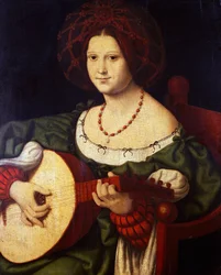 Lutspilleren, av Andrea Solario (ca 1465-1524), olje på lerret, 64x52 cm. Italia