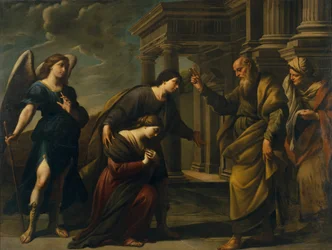Raguels velsignelse av hennes datter Sarah før hun forlot Ecbatana med Tobias, ca. 1640