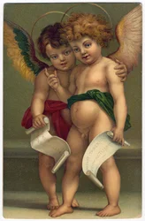 To engler. Fromt bilde etter maleren ANDREA DEL SARTO (1486-1530), Dresden, ca. 1910 (kromolitografi)