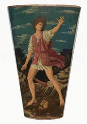 David med Goliat-hodet, ca. 1450–1455 (tempera på lær på tre)