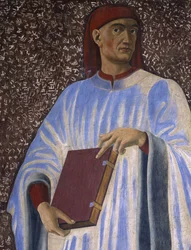 Giovanni Boccaccio (1313-75) fra Villa Carducci-serien med kjente menn og kvinner (detalj), ca. 1450 (freskomaleri lagt på lerret)