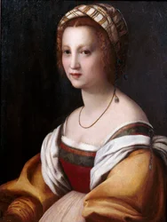 ""Portrett av en kvinne"" (Portrett av en kvinne) Maleri av Andrea del Sarto (1486-1531) ca 1514 Dim 73x56 cm Museo del Prado, Madrid