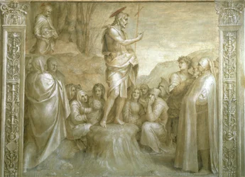 Stories of St John av Andrea del Sarto (1486-1530), freskomaleri, Detalj, Cloister of Scalzo, Firenze
