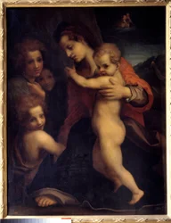 Jomfruen, Jesusbarnet, Johannes og to engler Maleri av Andrea del Sarto (1486-1531) Søn fra 1500-tallet. 1,06x0,79m Madrid, Prado-museet