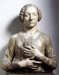 Kvinne med en blomsterbukett. Marmorskulptur, ca. 1475-1480. Høyde 58 cm. Firenze, Museo Nazionale del Bargello