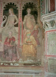 The Church Militant and Triumphant, i det spanske kapellet, detalj av retorikk, Cicero, grammatikk og Aelius Donatus