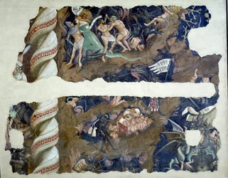 The Triumph of Death, detalj av fragmenter som skildrer helvete, freskomaleri fra 1348