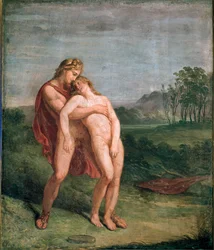 Apollo and Hyacinthos (Hyacinthe) Fresco av Andrea Appiani (1754-1817) Dim.116x100 cm Milano, Brera Art Gallery