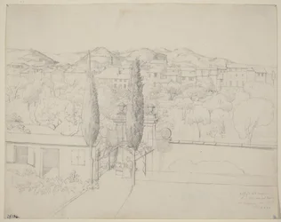 Utsikt fra vinduet mitt, via Valfonda i Firenze (Hager i Firenze sett fra kunstnerens vindu)