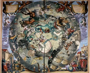 Representasjon av den sørlige halvkule av Cellarius. 1600-talls bok.