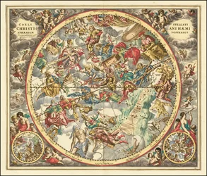 Himmelkart fra 1660 som representerer stjernebildene i henhold til kristen symbolikk