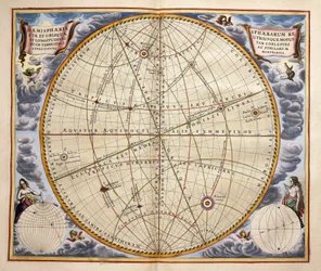 Baner av planeter og stjerner sett fra jorden, gravering fra Harmonia Macrocosmica, av Andreas Cellarius (1596-1665)
