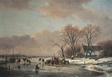 Vinter elvelandskap med mange skatere